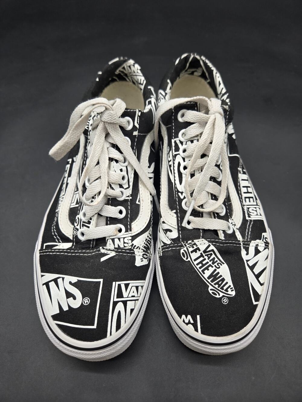 Classic Vans All Over Logo Black and White Skate Shoes US Men's 7 / W8.5 #143